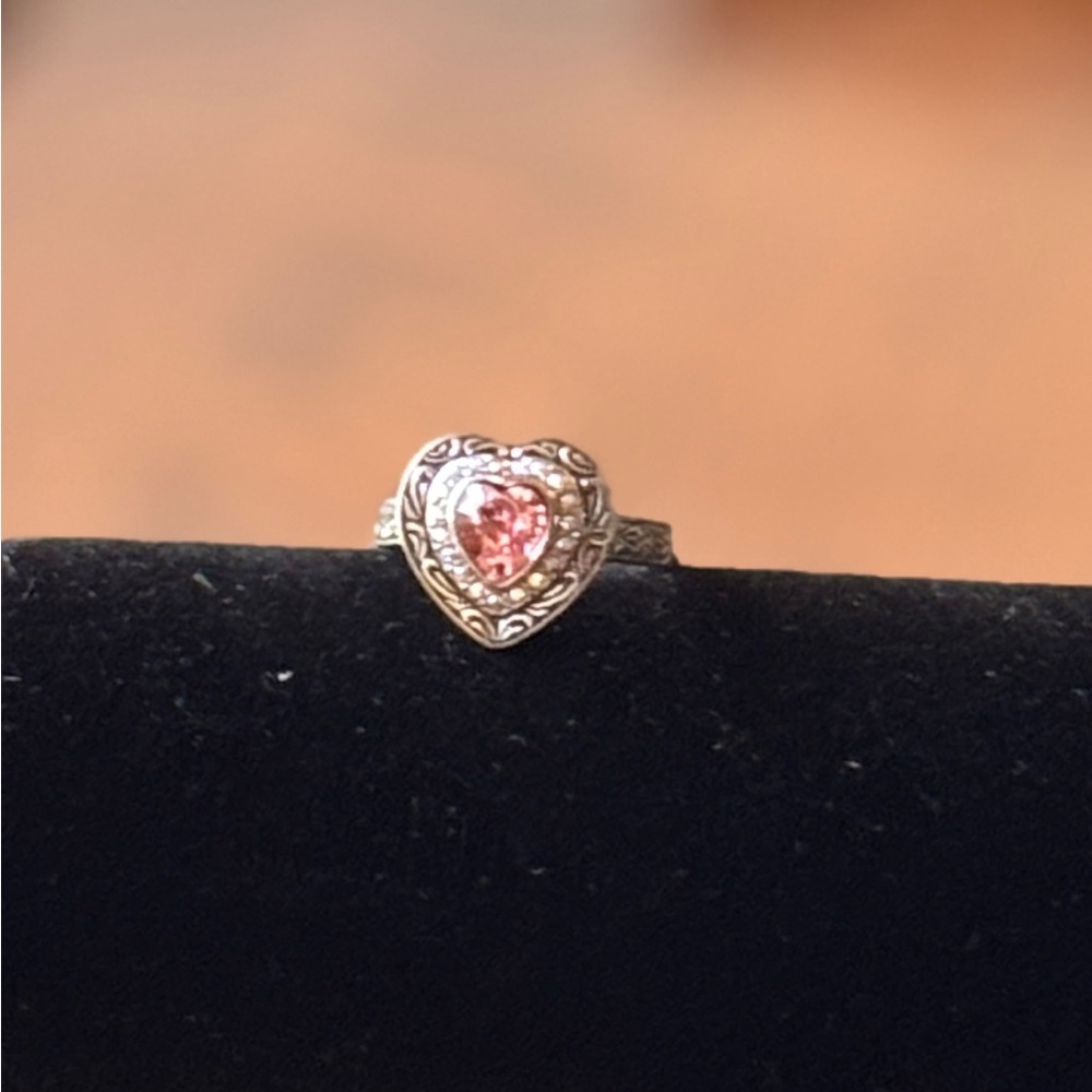 Heart-Shaped Pink Stone Sterling Silver Ring